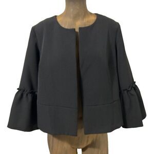 Soho Apparel Cropped Blazer with Ruffle Flounce Bell Sleeves Medium Black